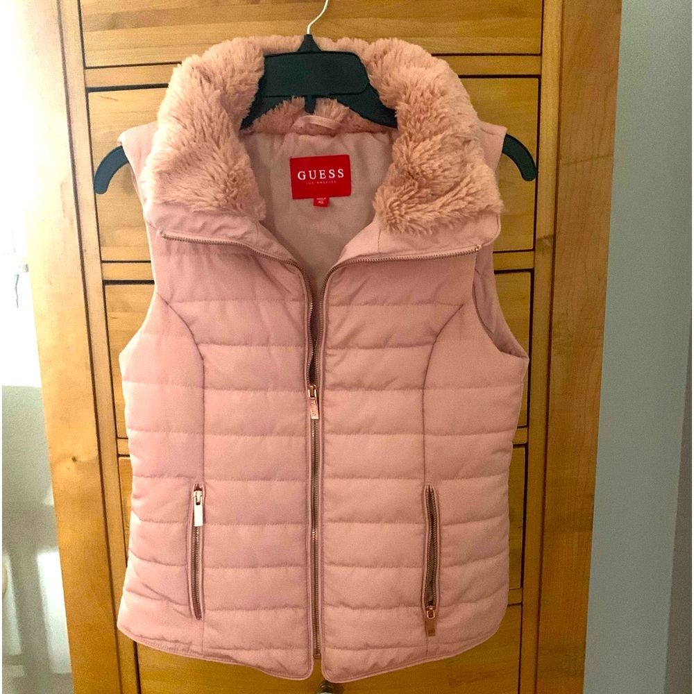 GUESS puffer best Faux Collar Dusty Rose with Rose Gold hardware - Women's XS